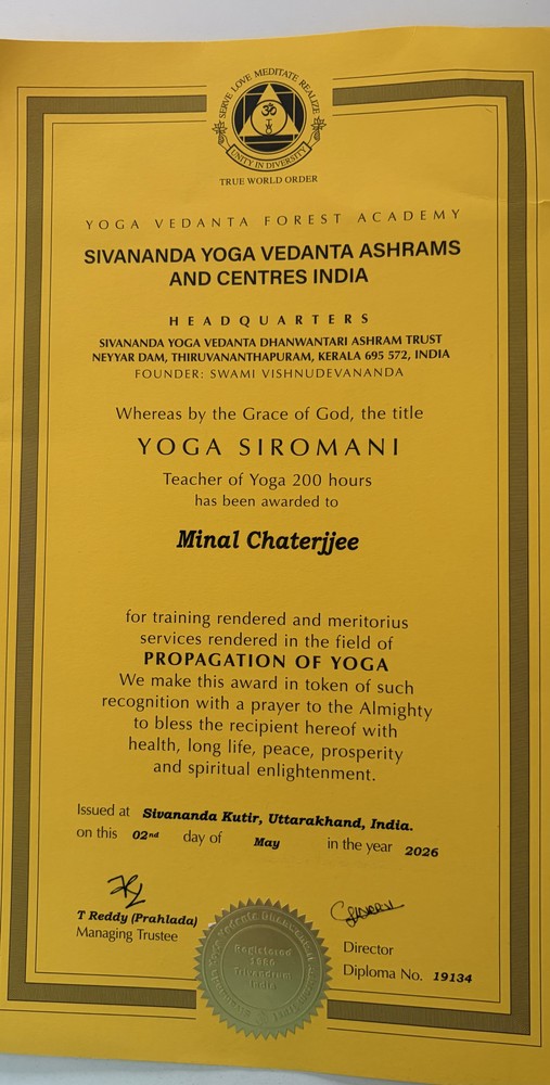 Yoga Siromani Certificate — Sivananda Yoga Vedanta Ashrams